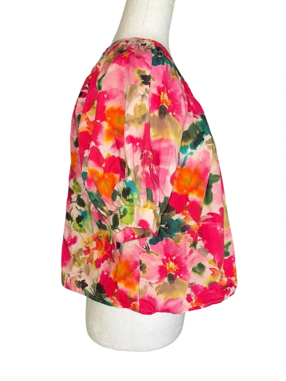 LN J. Crew Smock Neck Puff Sleeve Top in Floral Cotton Poplin - S